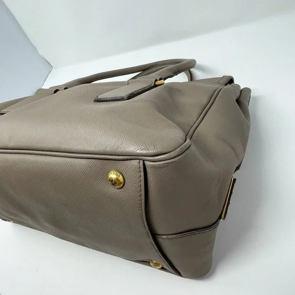 Prada Pattina Flap Satchel Saffiano Leather Medium Bag Purse Taupe - Picture 10 of 16